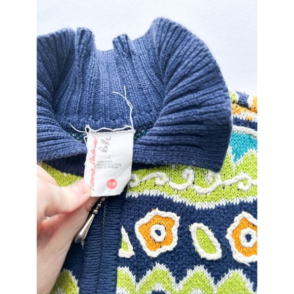 Vintage Hanna Andersson Zip Up Sweater Jacket Floral Print Blue Green Orange 110 - Picture 4 of 6